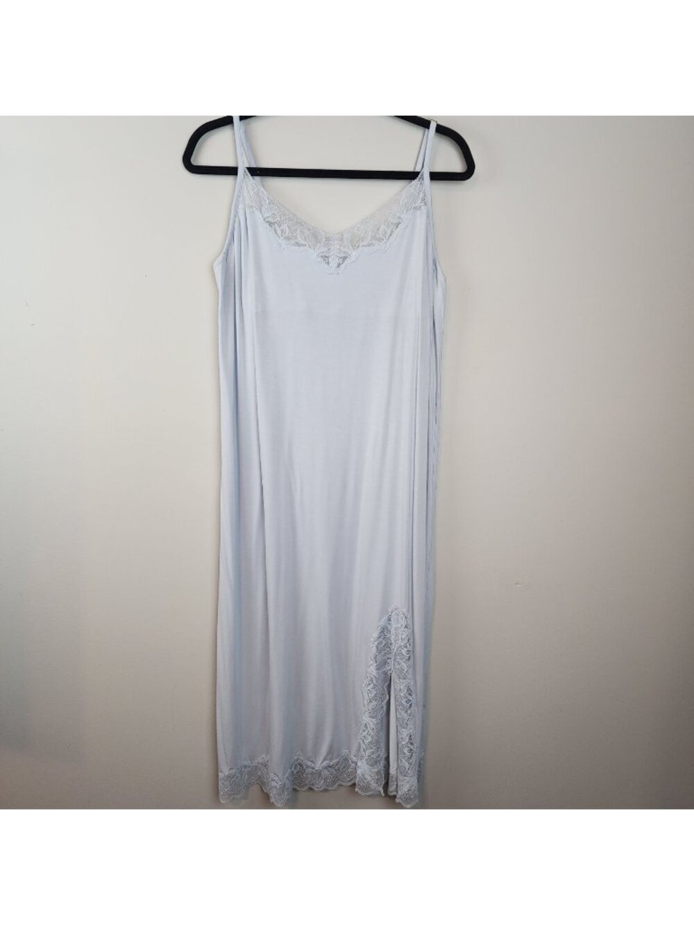 SOMA cool nights light blue cami chemise sz L women lace trim bra slit